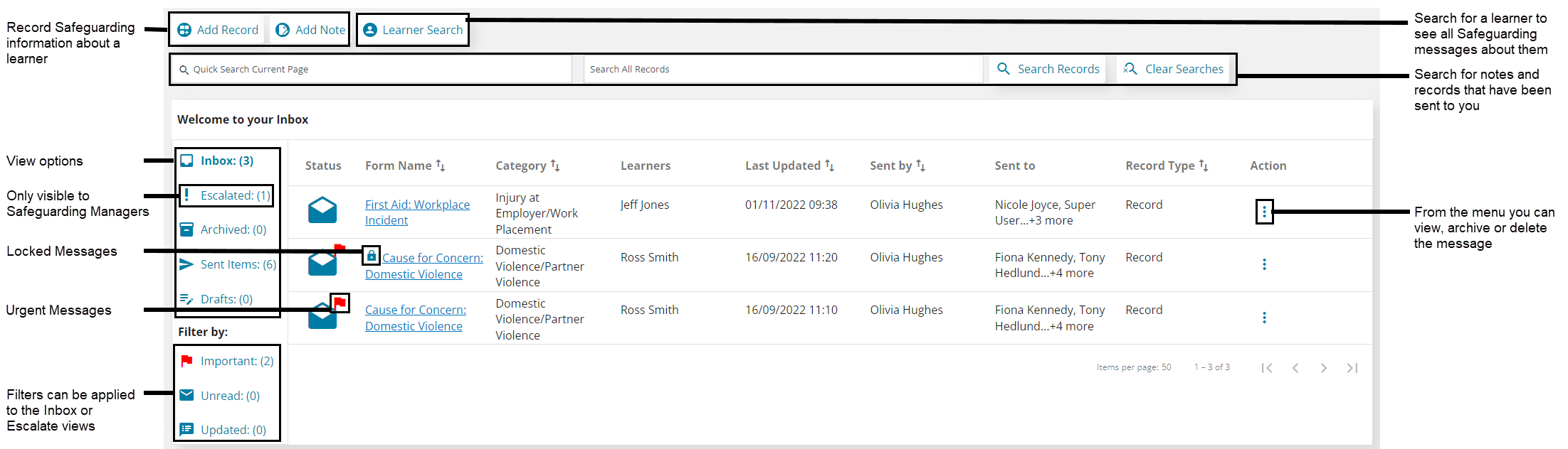 Safeguarding Tutor Inbox with labels